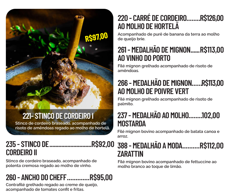 menu carne