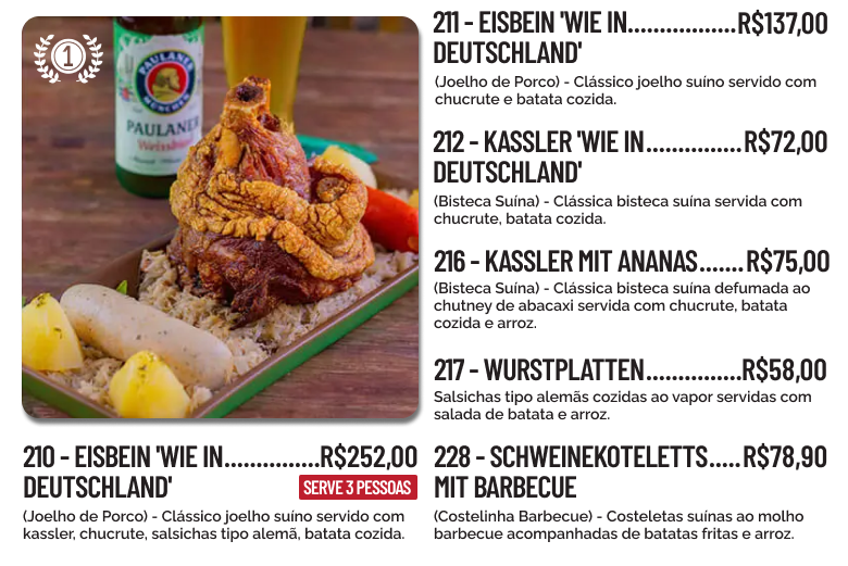 menu pratos típicos